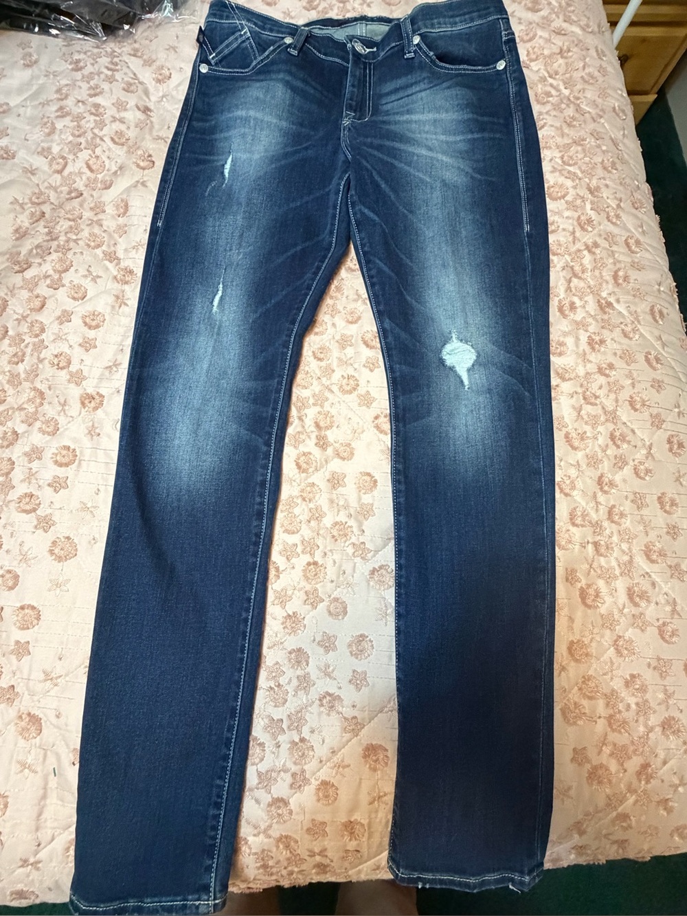 Rock & Republic Berlin Rhinestone Wing Skinny Jeans Dark Wash Distressed 12M